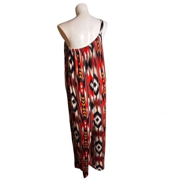 ILLORD Black Rust White Print One-Shoulder Jumpsuit Vacation Cruise Plus Size - Picture 4 of 7